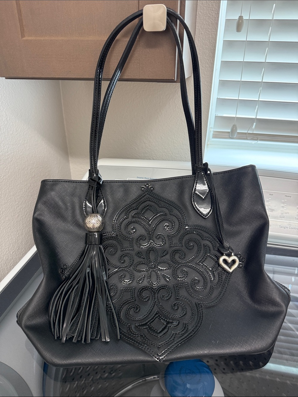 Brighton Black Tote with Tassel and Heart Charm
